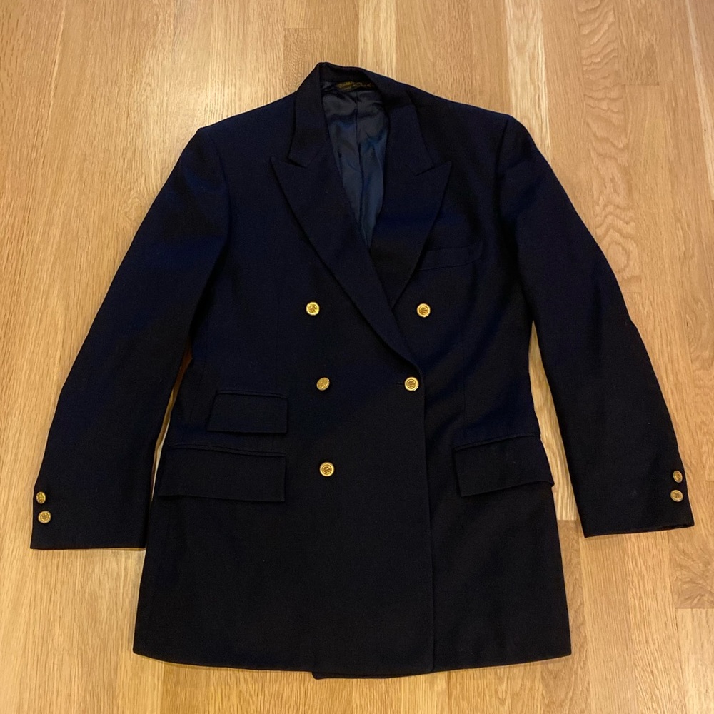 Vintage Pierre Cardin Blue Double Breasted Sport Coat /Womens Size 21.5 p x 31 L